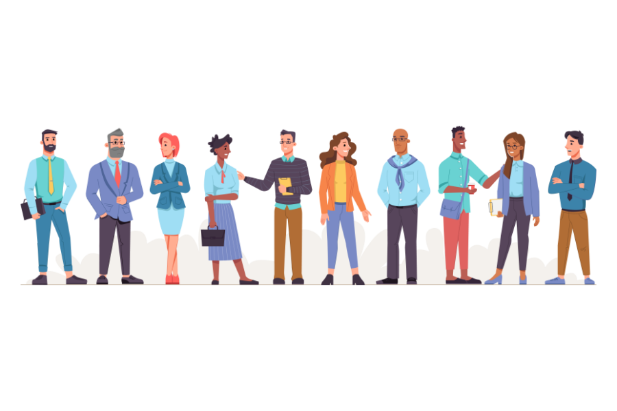 diverse Gruppe an Menschen unterhält sich miteinander