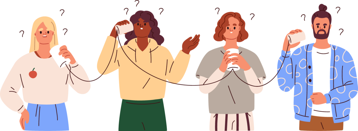 Menschengruppe mit Missverständnis in der Kommunikation